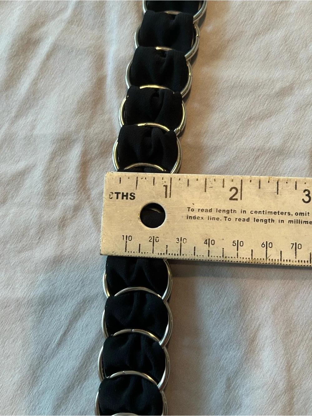 Women’s Black Y2K Scarf Belt Silver Tone Chain Ring Waist Tie OS Boho Self Tie